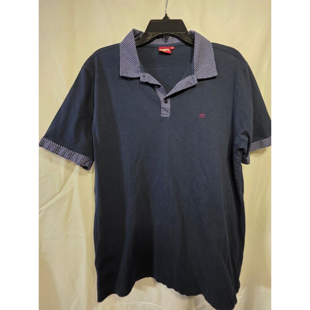 mero LEOPOLD T Men's Polo Shirt XL Navy Contrast Polka Dot Collar
